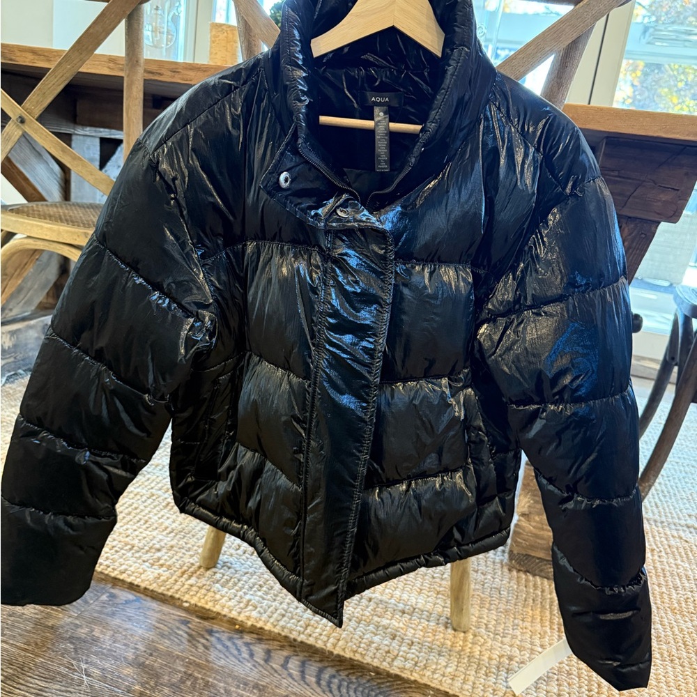 NWT Aqua Glossy Puffer L